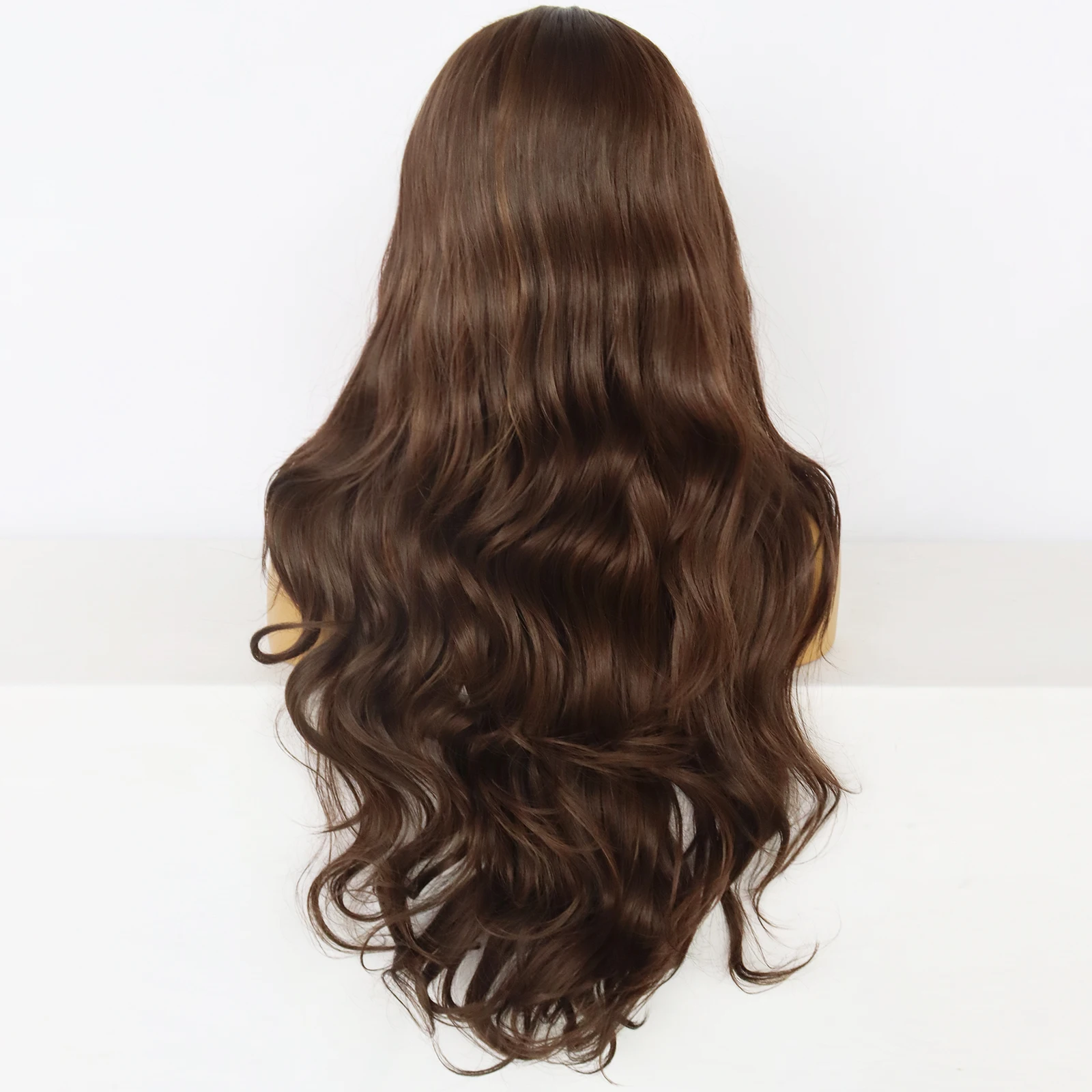 Long Synthetic Lace Front Wig 13x3x1 HD Transparent Lace with, Brown, Red brown, golden Body Wave Cosplay Party Look