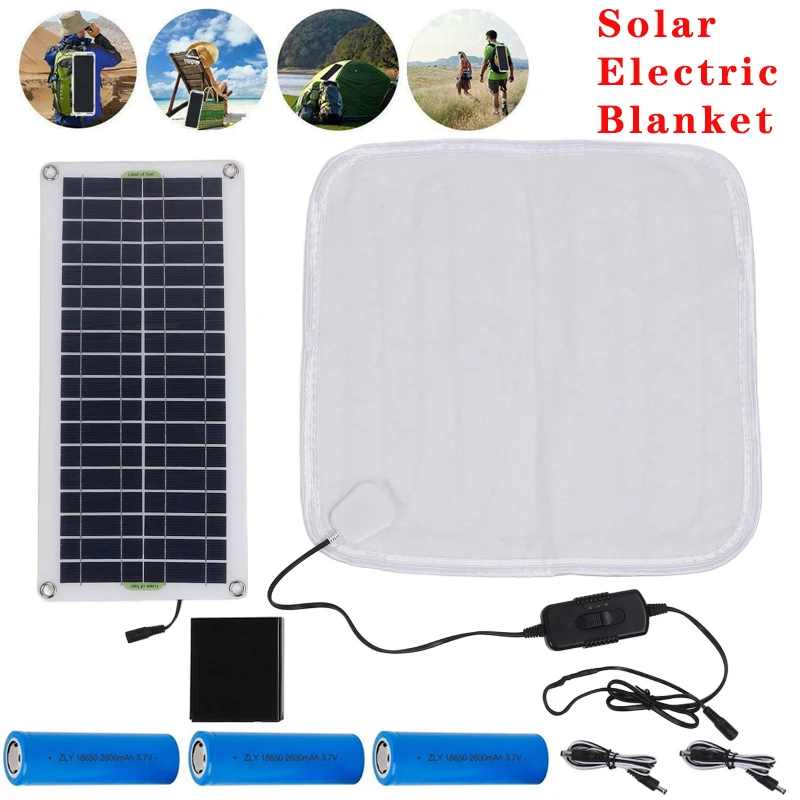 

Solar Pet Heating Pad + 3pcs 18650 Battery - 12V 50W Solar Panel Electric Blanket Heater for Pets Mat Solar-Heating-Blanket