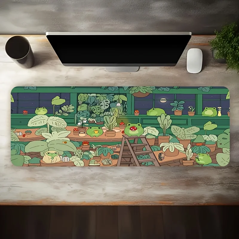 Frog Greenhouse Aesthetic Large Extended Mouse Pad Cute Cartoon Gaming Desk Mat Non-Slip Computer Accessory