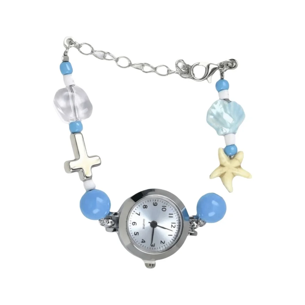 

Модные часы-браслет с морской звездой и ракушкой, регулируемые, с керамическими бусинами, в стиле дофамин, с подвеской, кварцевые, подарочные