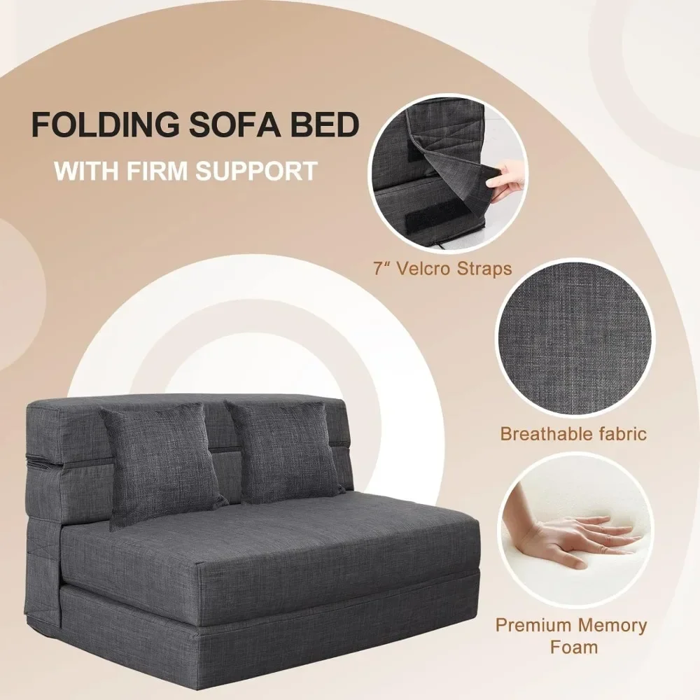 Queen Size Folding Sofa Couch Memory Foam with 2 Pillows Sleeper Chair Lazy Couch Triple Futon Convertible Guest Beds