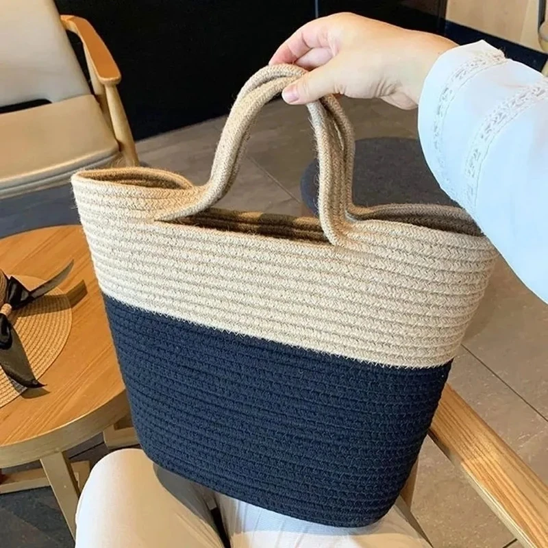 Fashion Straw Woven Handbag For Women Summer Beach Shoulder Bag Ladies Retro Rattan Travel Shoulder Bag Bohemia Handle Tote Bag