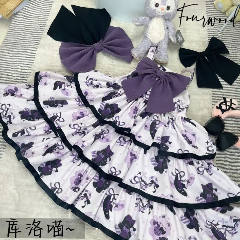 Cartoon japonês Print Lolita Dress para Mulheres, Kawaii Daily Soft Girl JSK Princess Dress, Festa do Chá Cosplay Cos, Doce