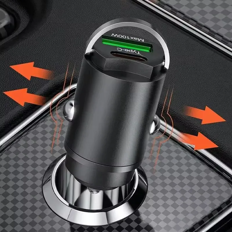 Mini 200W Pull Ring Car Charger PD QC Fast Charging Car Phone Charger Adapter For iPhone 16 15 Xiaomi Samsung Car Quick Charger