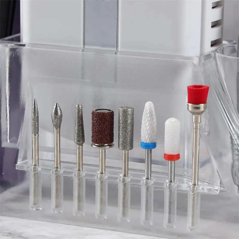 Nail Drill Holder Stand 8 Holes Clear Nail Driling Bits Storage Box Nail Polishing Pen Grinding Bits Organizer Manicure Tools