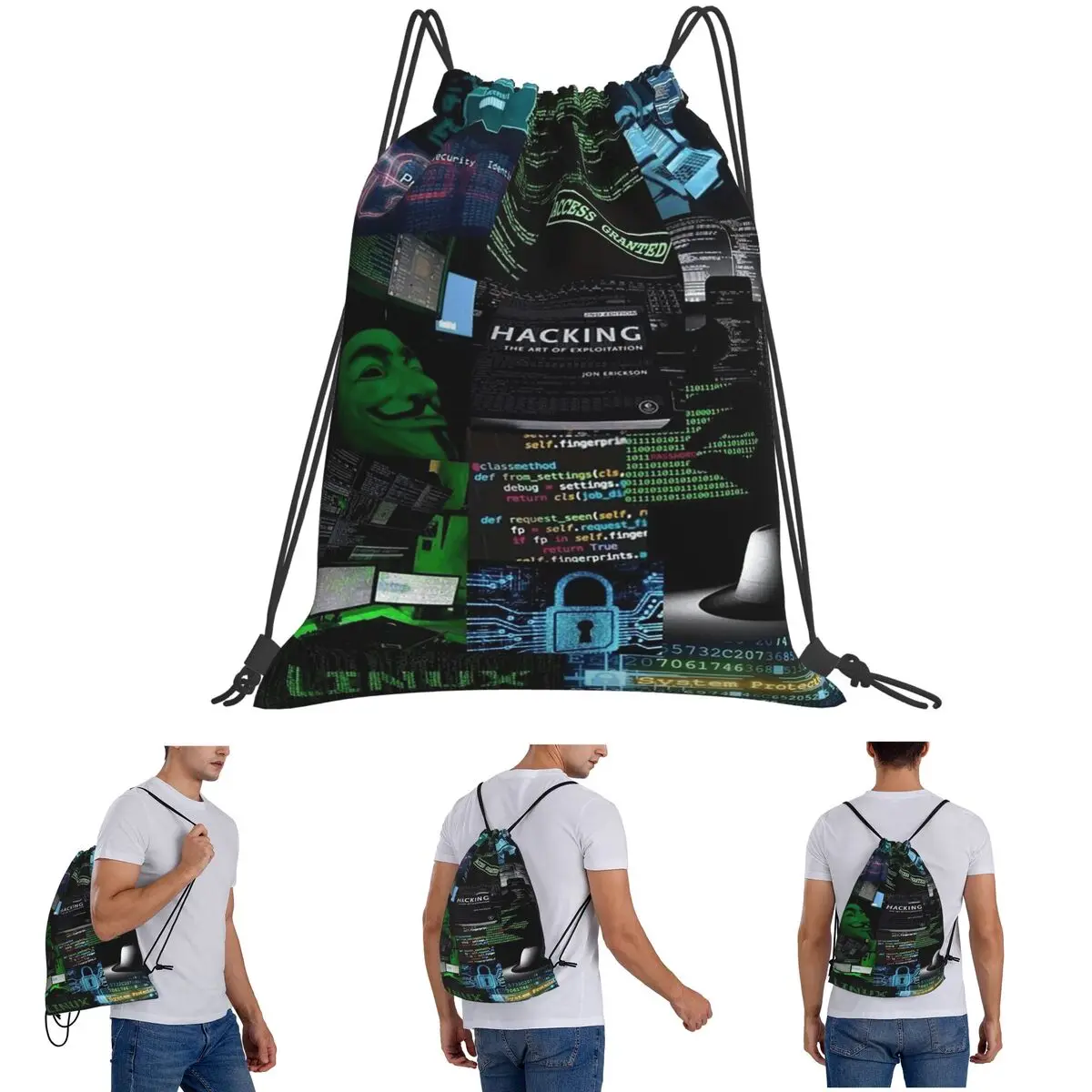 Hacker Code Binary Code Geek Science Computer Backpacks Fashion Drawstring Bags Sundries Bag Book Bags for Man Woman School