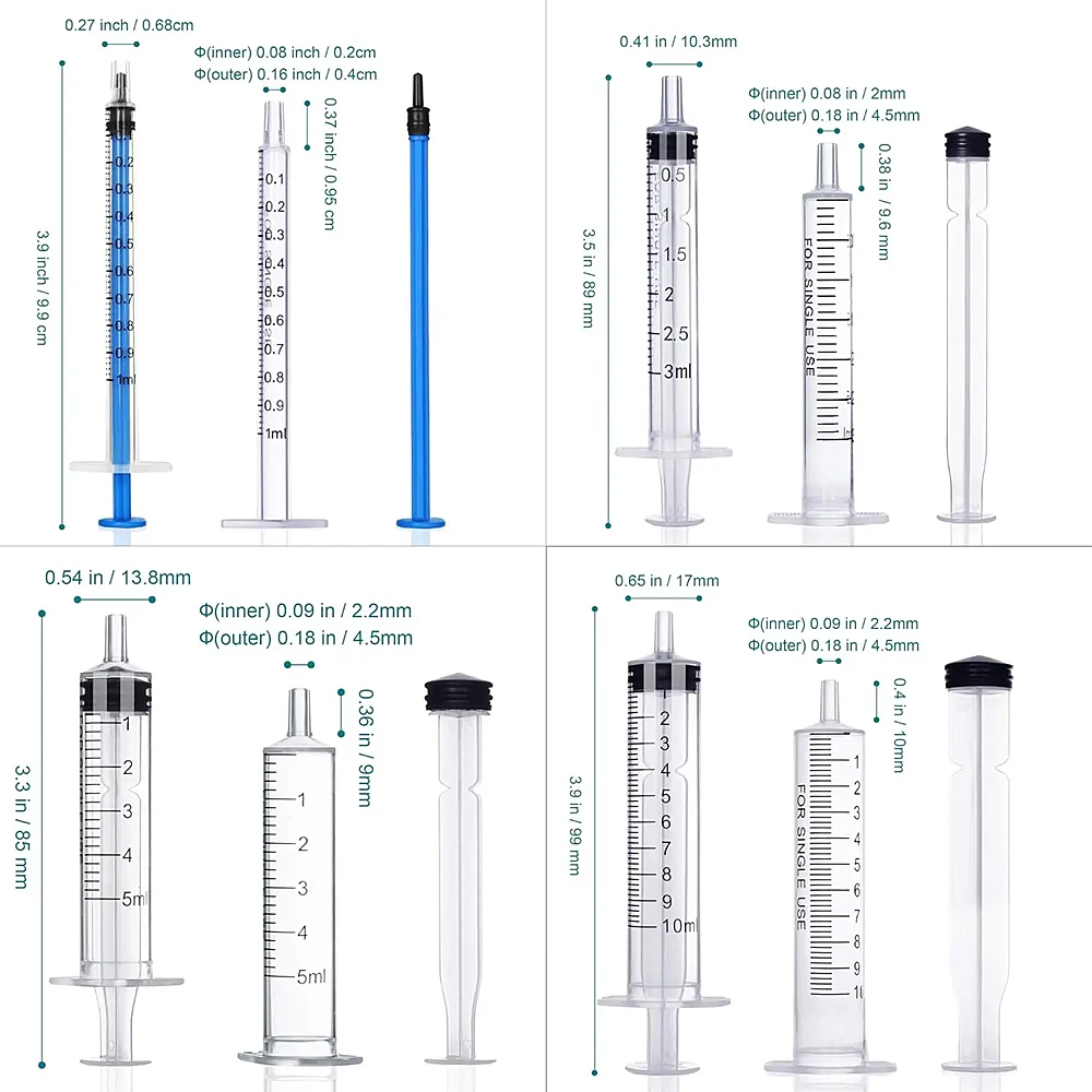 1ml/3ml/5ml/10ml Disposable Plastic Syringes Without Needle Sterile Individually Packed with Cap for Lab Liquid Measuring & Pet