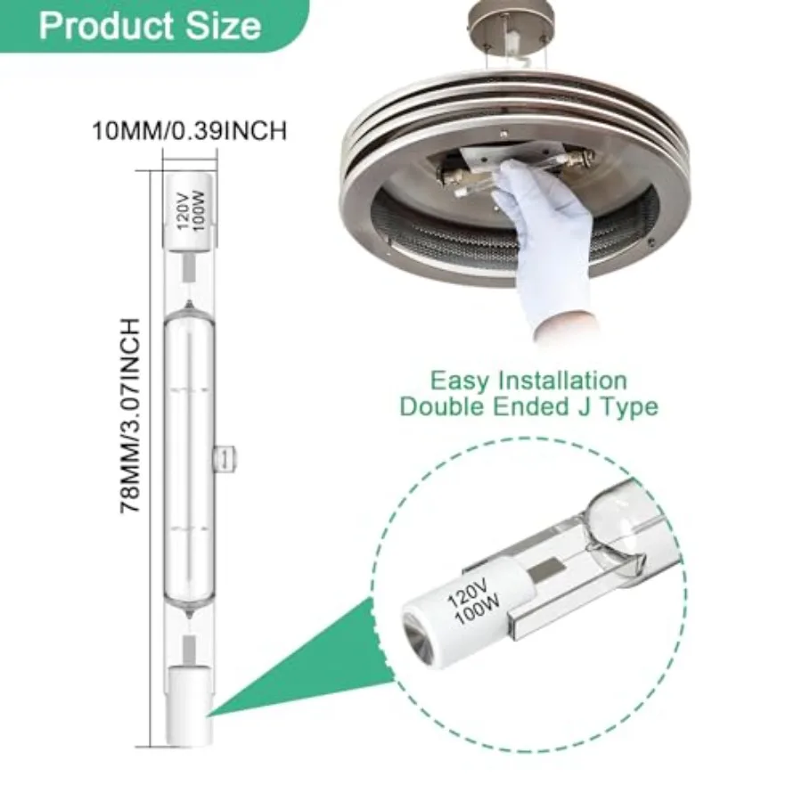 R7S Bulbs, 5 Pack Halogen Bulbs R7S 78mm T3 100W 120V, 1050lm J-Type Halogen Light Bulb with Long Lifespan, 3-inch Long Double