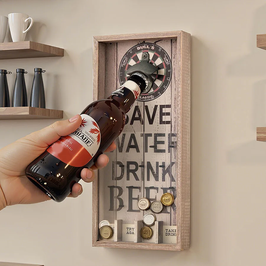 Distressed Cast Iron Wall Beer Opener, European Retro American Rustic Wall Mount Bar Accessory