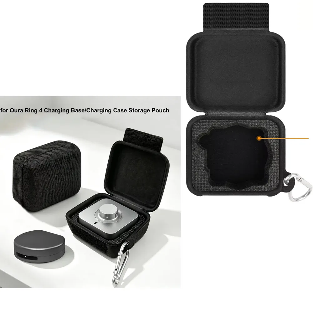 Carry Pouch for Oura Ring 4 Charging Dock&Case Portable Hard Shell with Hook Shockproof Oxford Water-Repellent Black