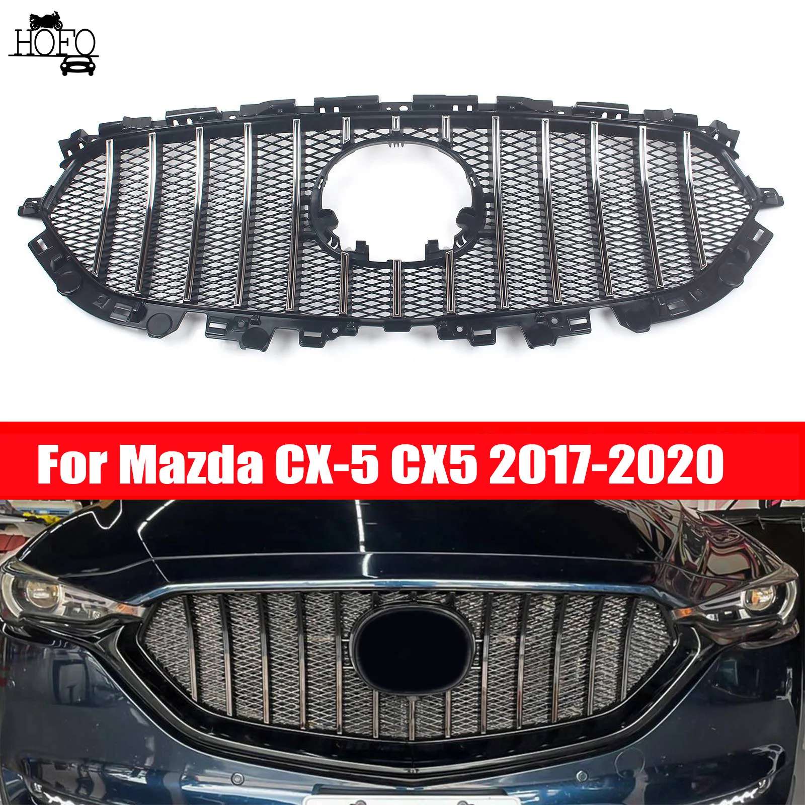 

Car Front Bumper Grille Intake Hood Black Racing Grills Exterior Parts Body Kit For Mazda CX-5 CX5 2017-2020 Car Accessories