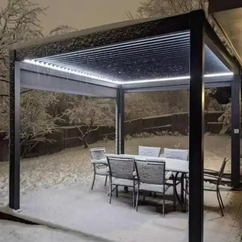 High Strength Reversible Louvered Pergola Rust Windproof Canopy for Villa Patio and Poolside Outdoor Entertainment Space