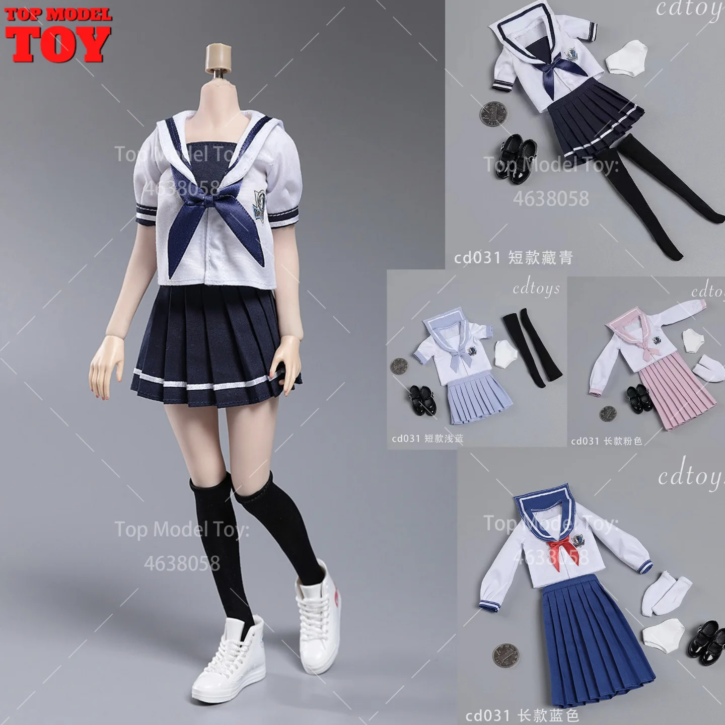 

cdtoys cd031 1/6 Scale Sailor Suit Student Uniform J-K Skirt Clothes Set Model Fit 12" Female Soldier Action Figure Body Dolls