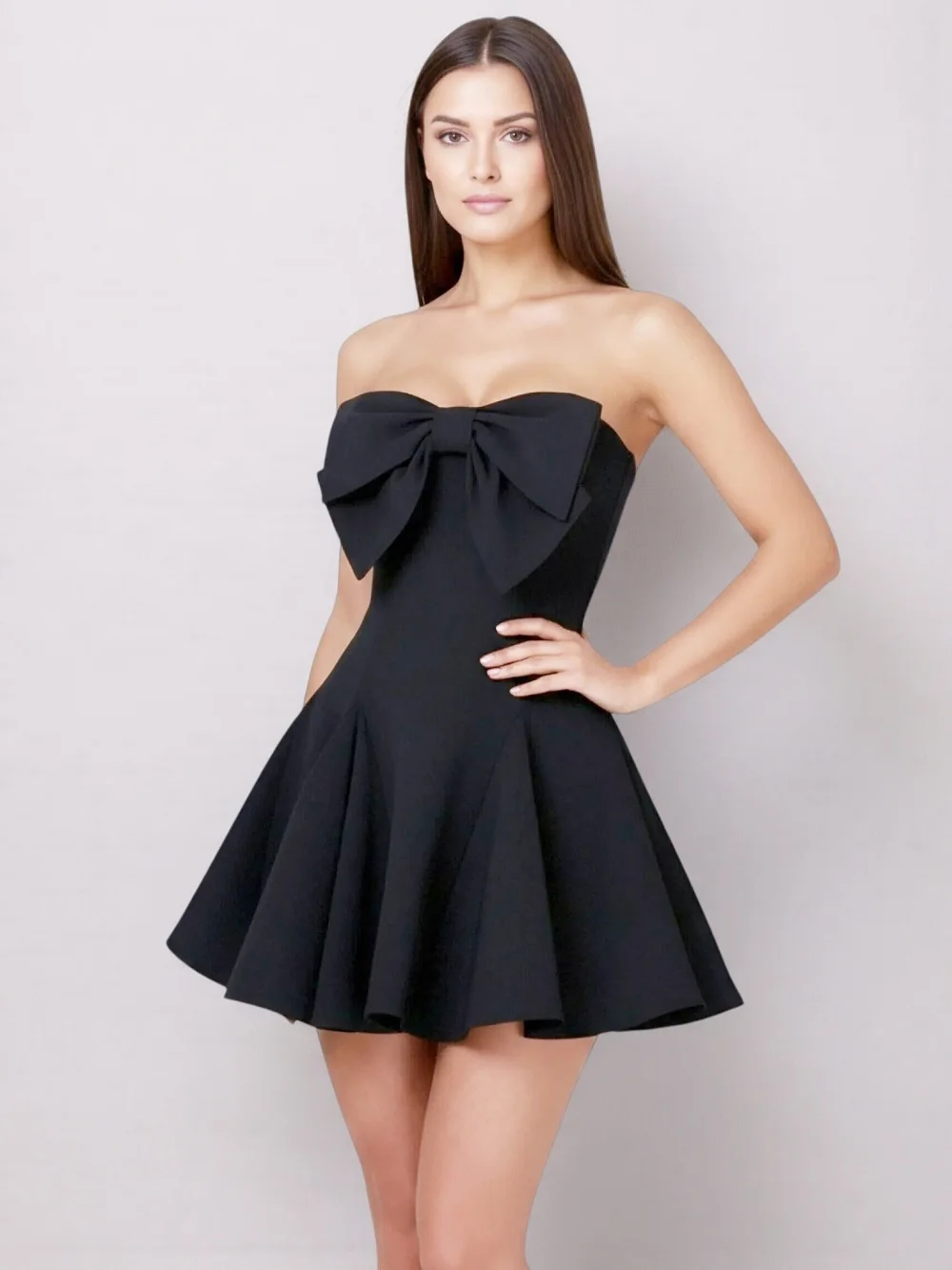 

Women's Black Strapless Bowknot Mini Dress 2025 New A-line Pleated Skirt Party Cocktail Dress Elegant Evening Dress