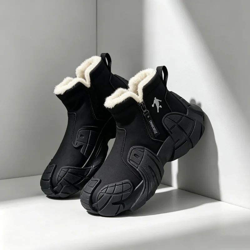 Warme Winterstiefel für Herren, Größen 39-47, mit Fleece-Futter, High-Top, Vielseitig, Runde Zehenkappe, Dicke Sohle, Leichte Baumwollschuhe, Trendige Outdoor-Schneestiefel – Detail 5