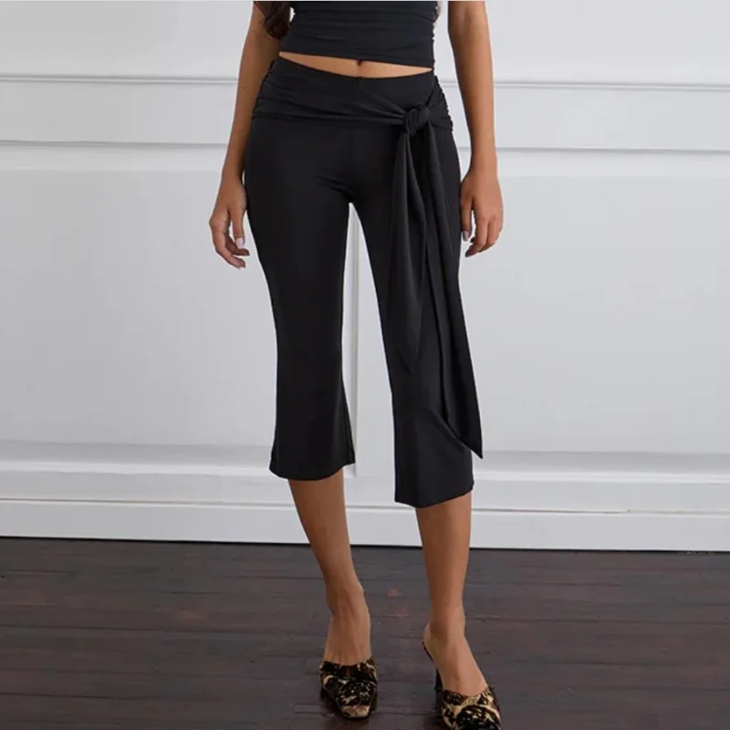 Vrouwen Y2k Polka Dot Gedrukt Capri Leuke Laagbouw Stretchy Cropped Broek Zijvlinderdas Skinny Capri Legging Uitgaan