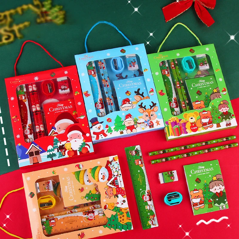 6Pcs/set Christmas Stationery Set Children's Cute Cartoon School Supplies Birthday Gift Children’s Day Kids Stationery Gift Set