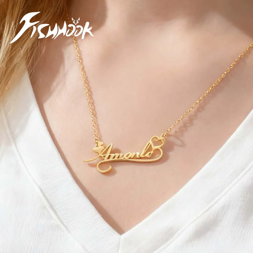 القلب مخصص قلادة اسم شخصية قلادة اسم هدية للنساء الرجال زوجين سلسلة مجوهرات من صلب لا يصدأ العبرية العربية #1