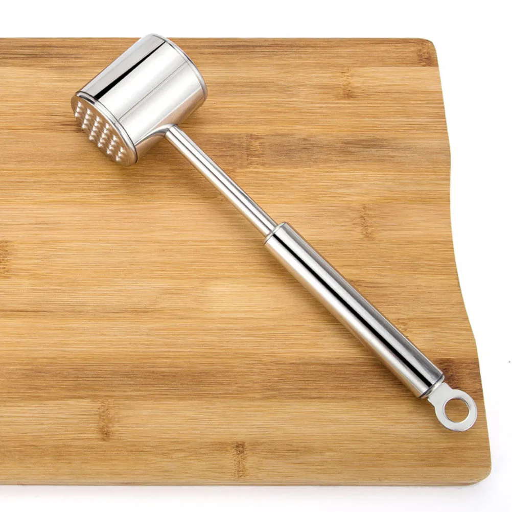 

Stainless Steel Meat Hammer Professional Meat Tenderizer Tool Long Handle Design Dual-Sided Kitchen Mallet for Home