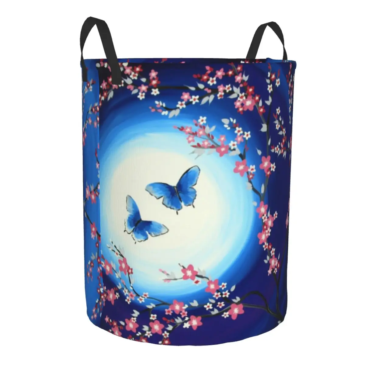 Japanese Cherry Blossoms Butterflies Laundry Basket Collapsible Flower Floral Clothes Hamper for Nursery Kids Toys Storage Bag