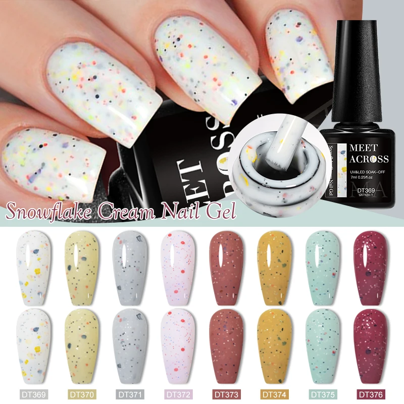 8pc Snowflake Cream Color Gel Polish Set Cream White Pink Glitter Semi Permanent UV Gel Nail Kit Long Lasting Nail Art Varnish