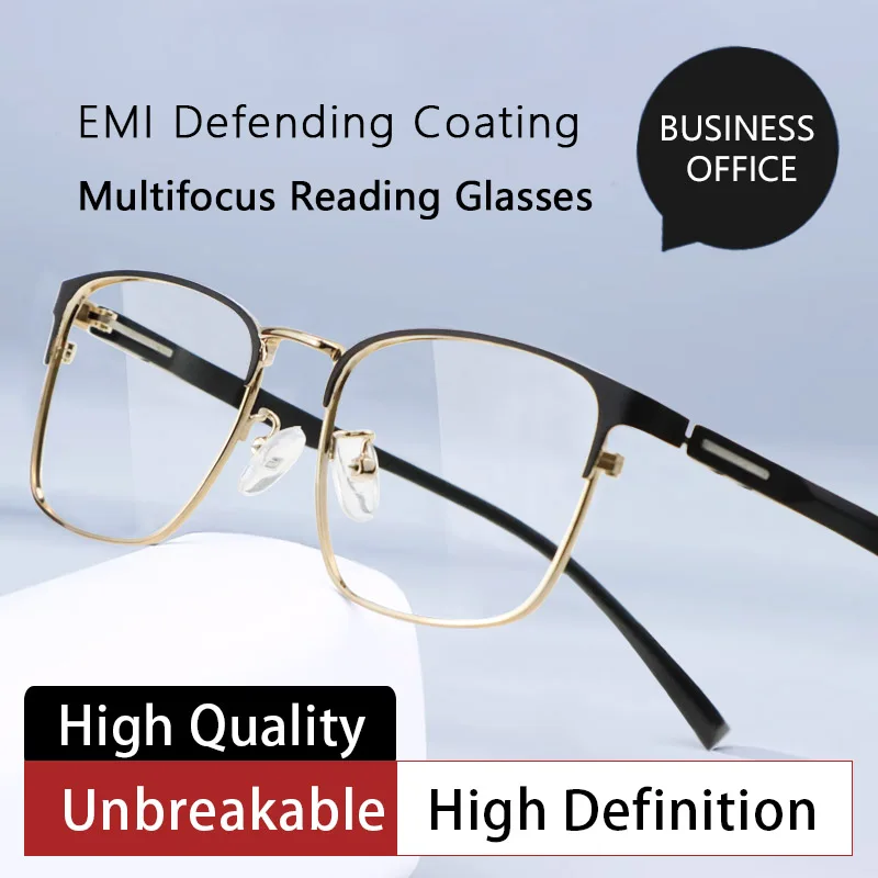 

Progressive Multifocal Reading Glasses, Zero Magnification on Top Lens,Anti Blue Light Resin Lens Magnifying Glasses for Men