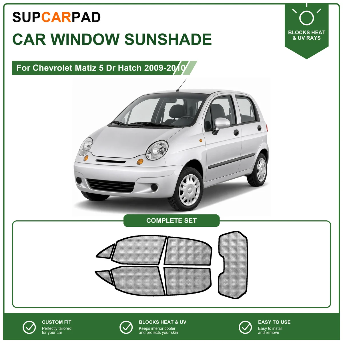 For Chevrolet Matiz 5 Dr Hatch 2009-2010 Full Set Car Window Sunshades UV Block Privacy Heat Insulated Foldable Car Curtain