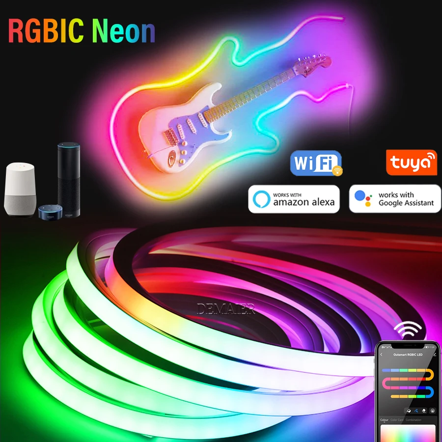 

2M 3M 5M 12V WS2812B RGBIC LED Strip light Flexible Neon Rope Light Dream color DIY Light Bar APP Control Music party decoration