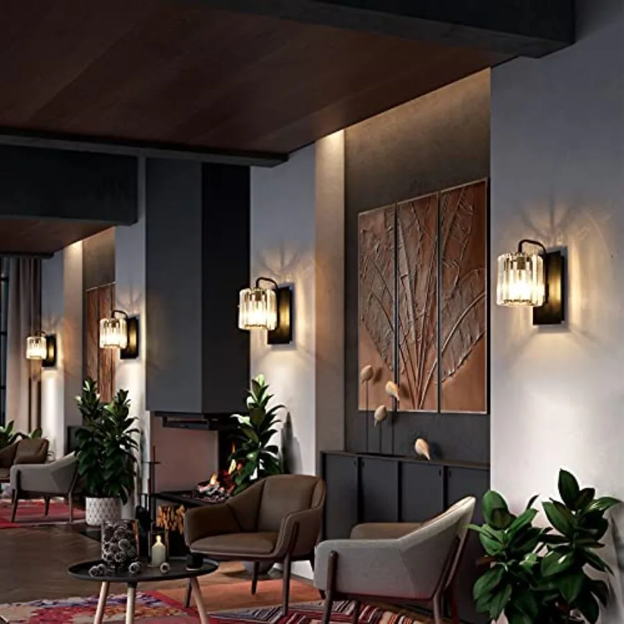 Crystal Wall Sconces, Black Sconce Wall Light Fixtures Modern Sconces Wall Lighting Single Indoor Wall Sconce for Living Room B view 6