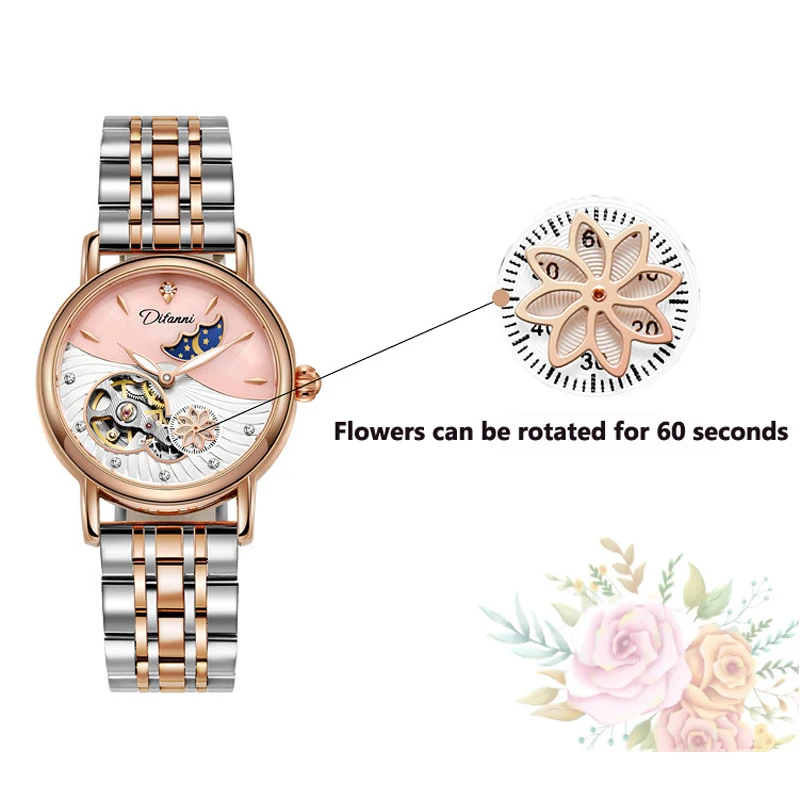 Zegarki damskie wodoodporny świecący szkielet oryginalny automatyczny zegarek mechaniczny dla kobiety elegancki damski zegarek Reloj Mujer