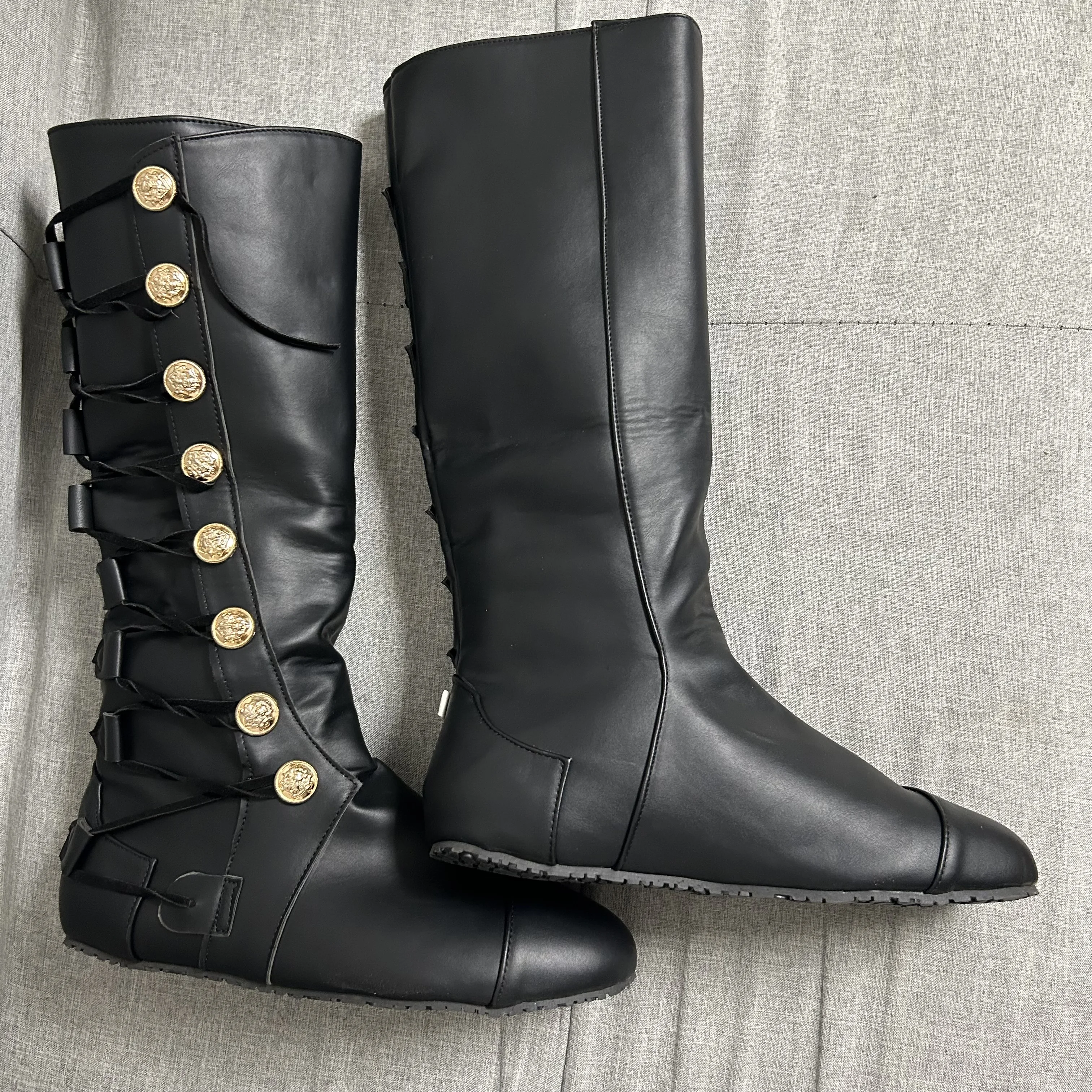 Stivali da pirata Medievale Steampunk Retro Donna Cerniera in pelle PU Vichingo Retro Bottone Uomo Cavaliere Cacciatore Scarpe Cosplay Festa di Carnevale