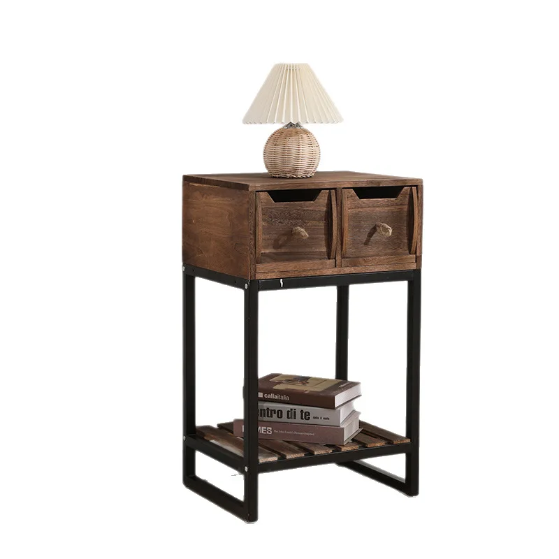 Simple wind storage cabinet retro wrought iron solid wood storage rack painted entrance cabinet small apartment TV cabinet