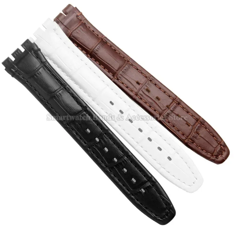 Genuine Leather Strap 17mm 19mm for Swatch Series Waterproof Sport Wrist Band Cowhide Watch Band Metal Pin Calsp Strap Accessory