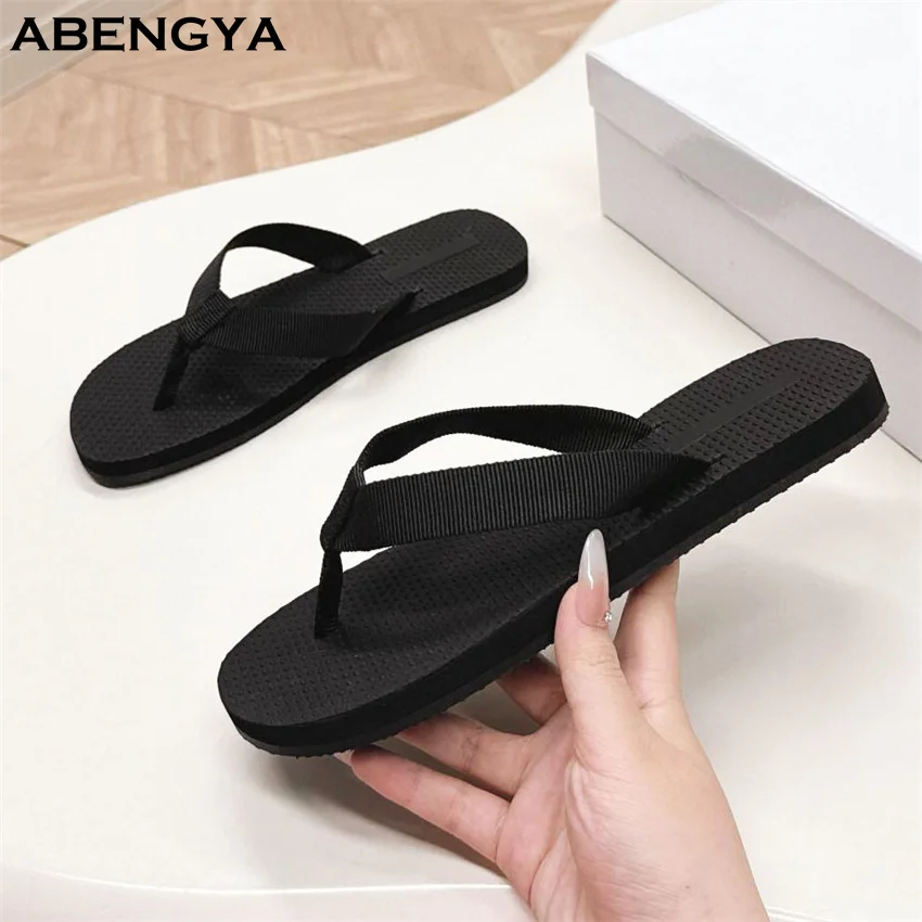 Elastic Fabric Flip Flops Flat Slippers Women Split Toe Designer Flat Mules Slides Summer Casual Lovers Beach Vacation Shoes