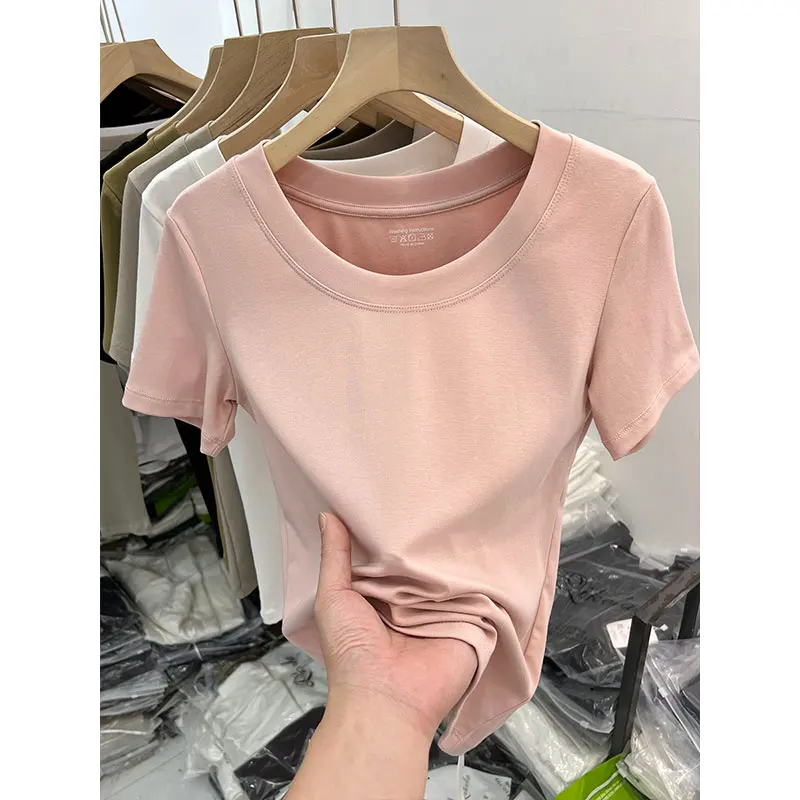 

Женская летняя модная футболка больших размеров (до 300 фунтов), европейский стиль, универсальный цвет, короткий рукав, топ для похудения