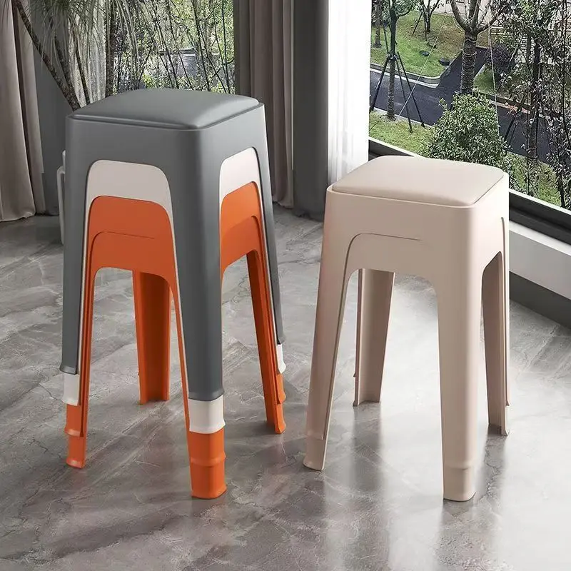 Plastic Modern Stackable Soft-Padded Square Stools Leisure Bench Living Room Dining Table Chairs Wholesale Restaurant Stools