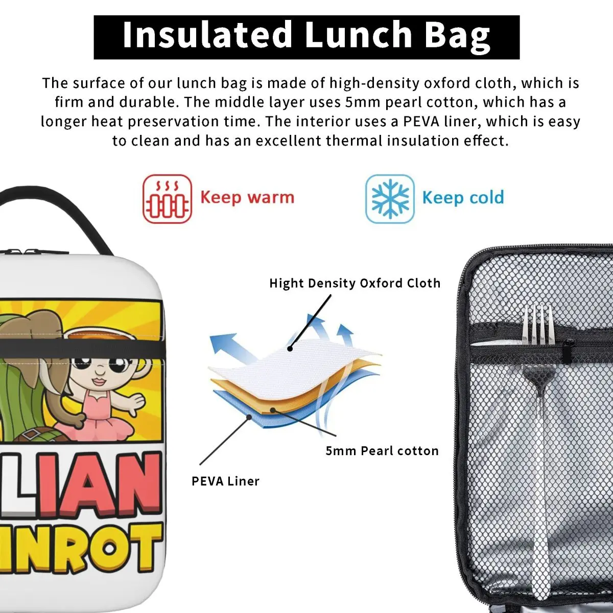 イタリアンブレインロット 断熱ランチバッグ クーラーバッグ   食事容器 大型トート ランチボックス 弁当ポーチ 大学 アウトドア