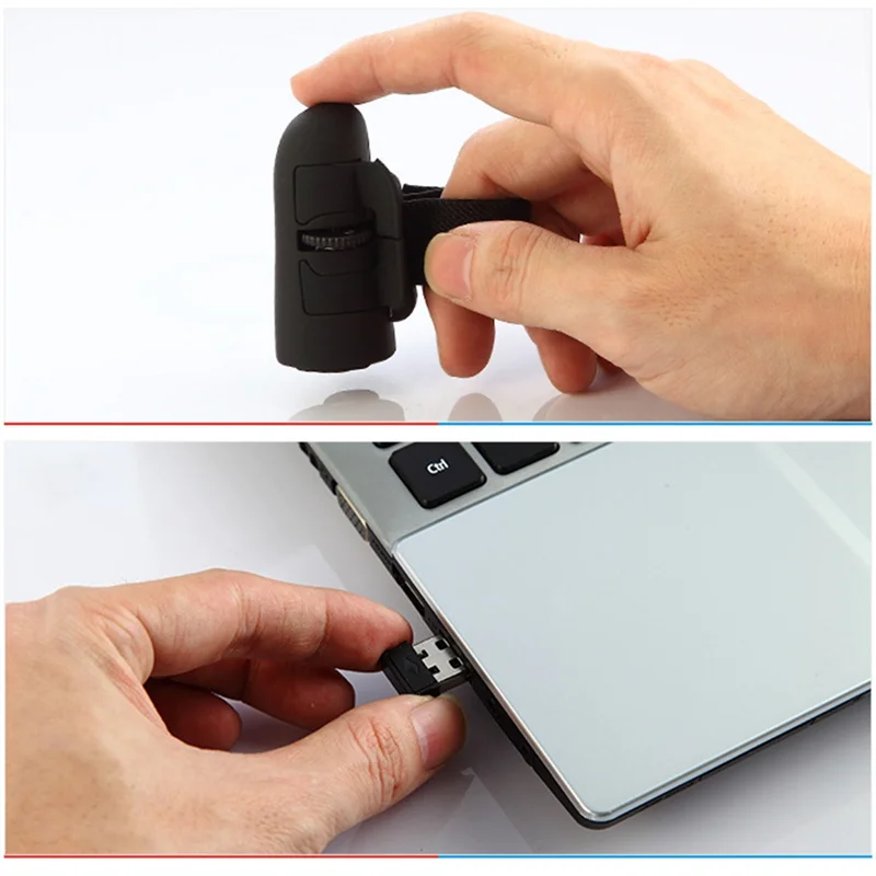 OUVU-Mini 2.4G draadloze vingerringmuis Ergonomische draagbare optische reismuizen (zwart)