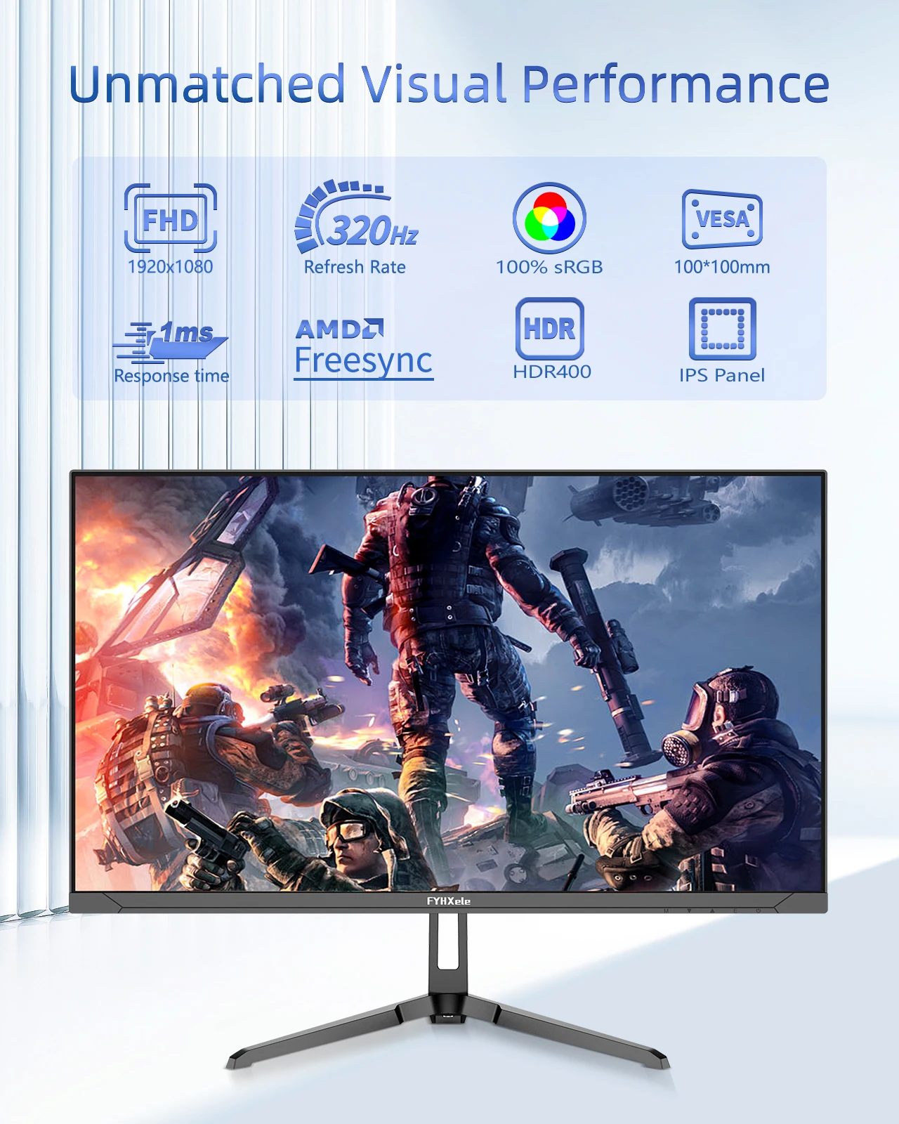 FYHXele 24.5 Inch Gaming Monitor 320Hz FHD 1920x1080 1ms Frameless 100% sRGB LED Background Light Freesync Computer Monitor