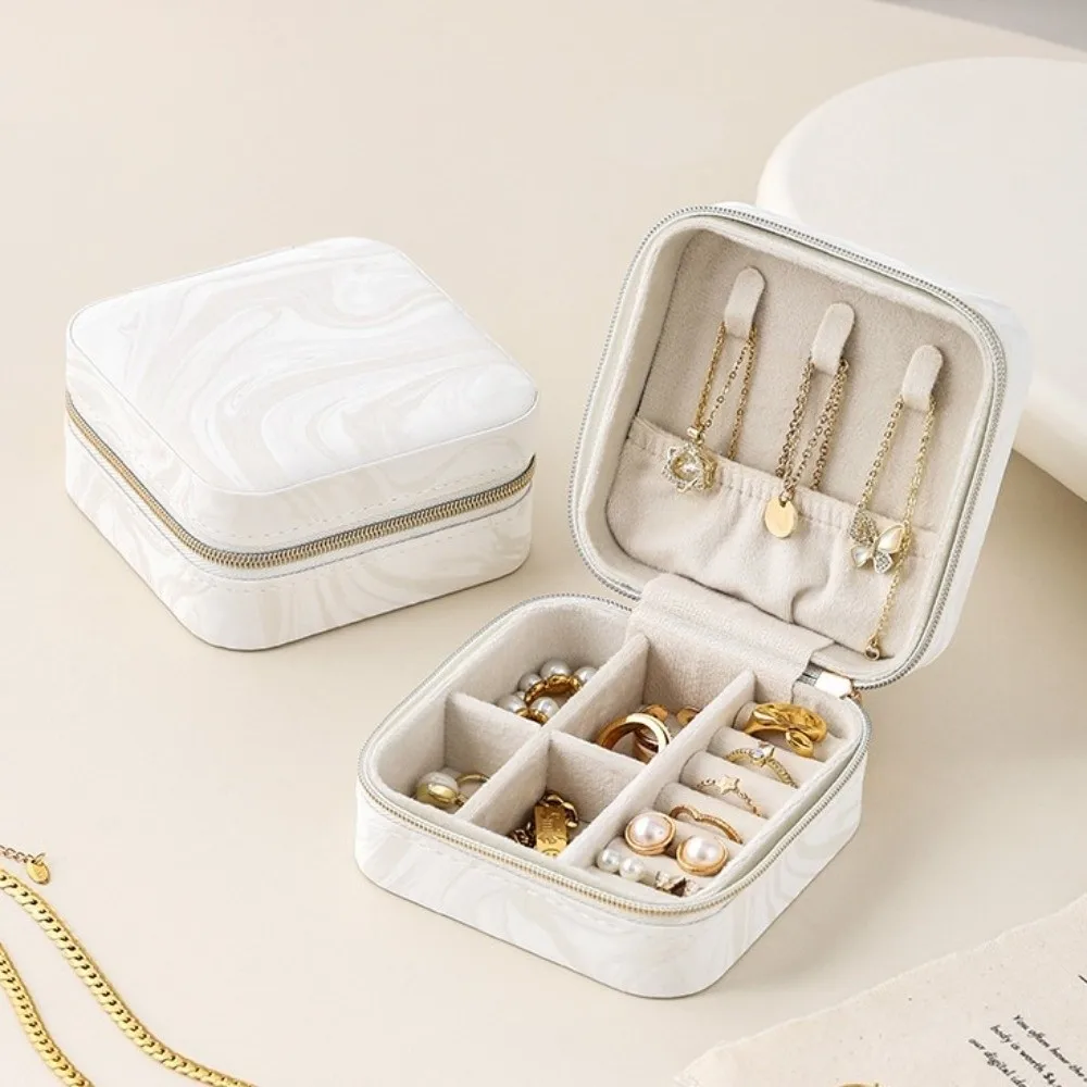 

Portable Jewelry Storage Box Mini Organizer Earrings Necklace Ring Jewelry Box Zipper Packaging Box Jewelry Display Case Travel