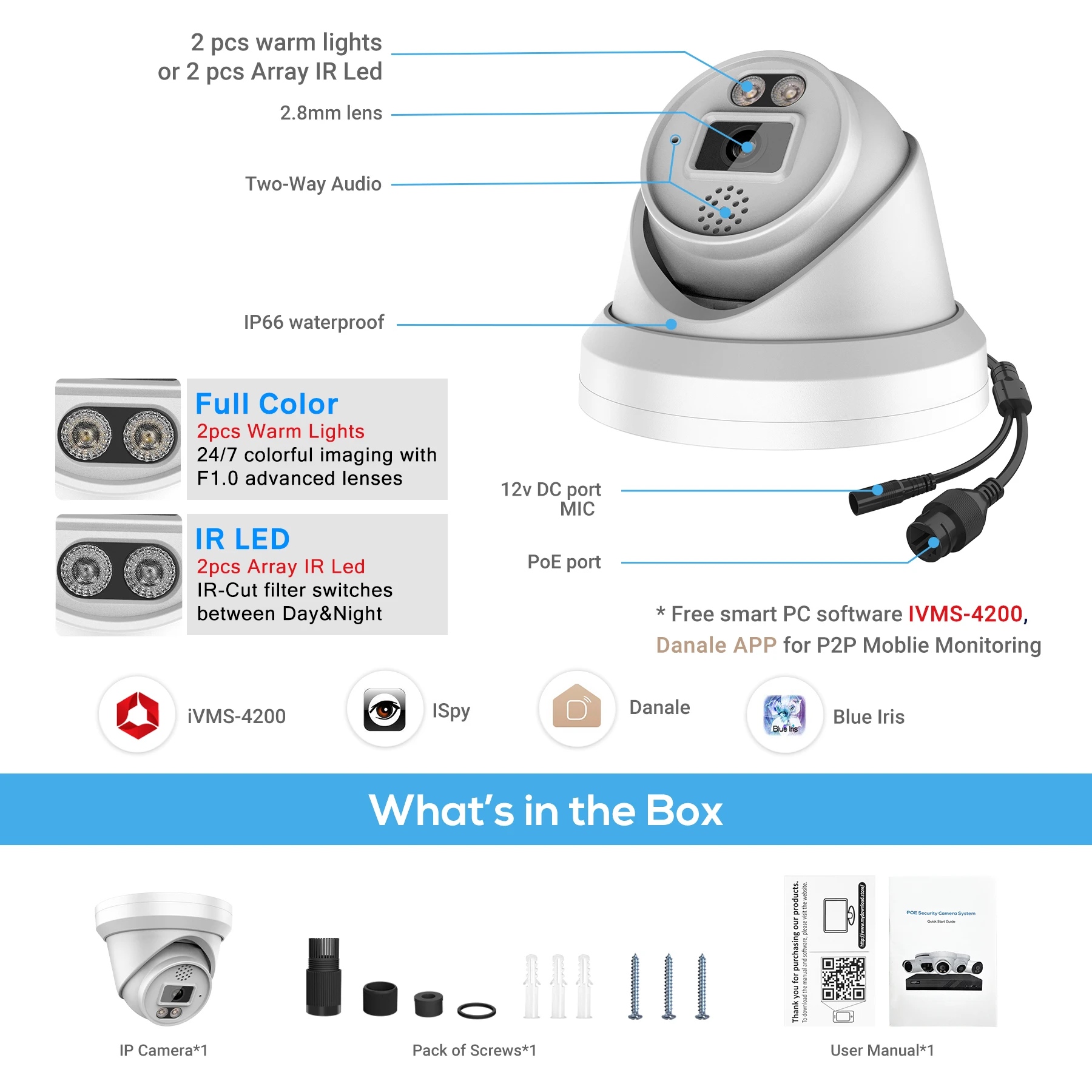 Hikvision Compatible 4K 6/8MP IP Turret PoE Camera Human Vehicle Detection Built-in Mic Speaker HIK Protocol Video Surveillance