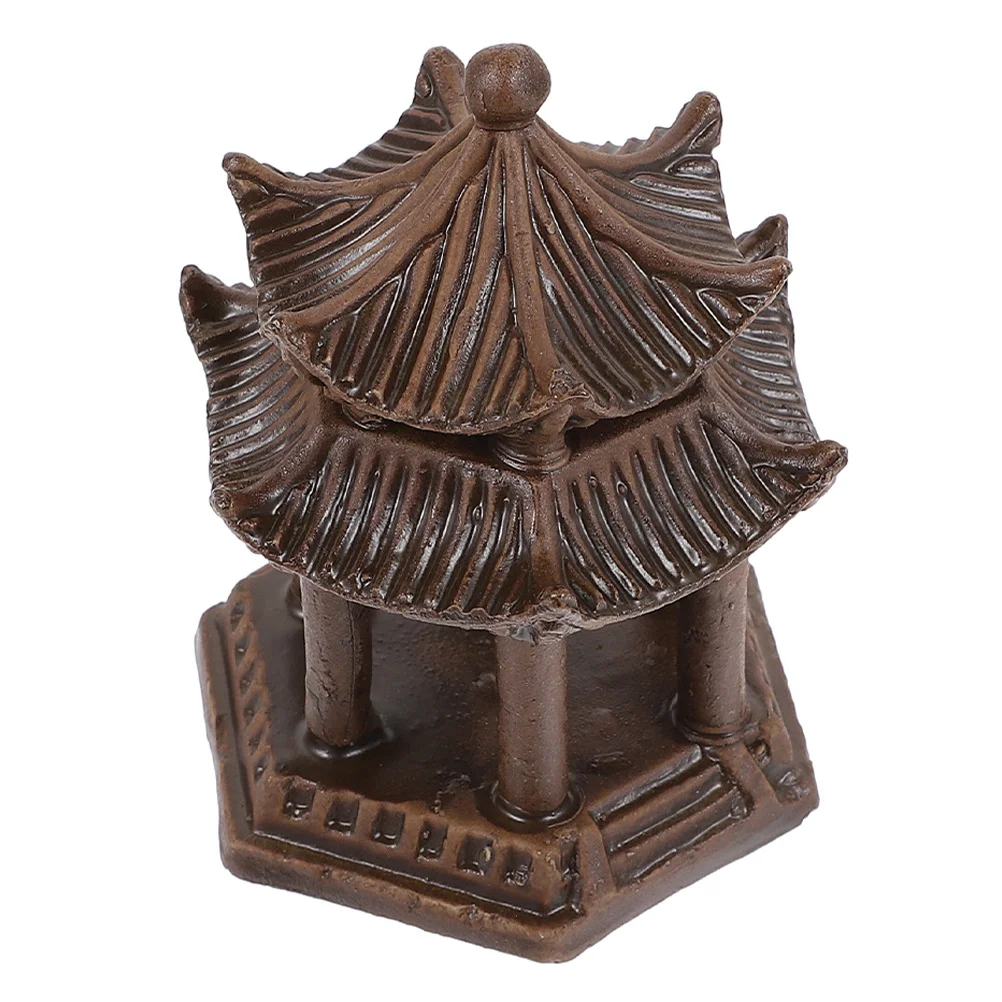 

Ceramic Pavilion Aquarium Ornament Hexagonal Design Traditional Chinese Fish Tank Decoration Elegant Underwater Landscape Mini