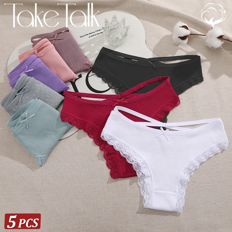

5 шт./компл. женские хлопковые трусики с низкой талией, сексуальные кружевные бразильские трусы, женские трусы с перекрестной лямкой, мягкое дышащее белье, S-XL