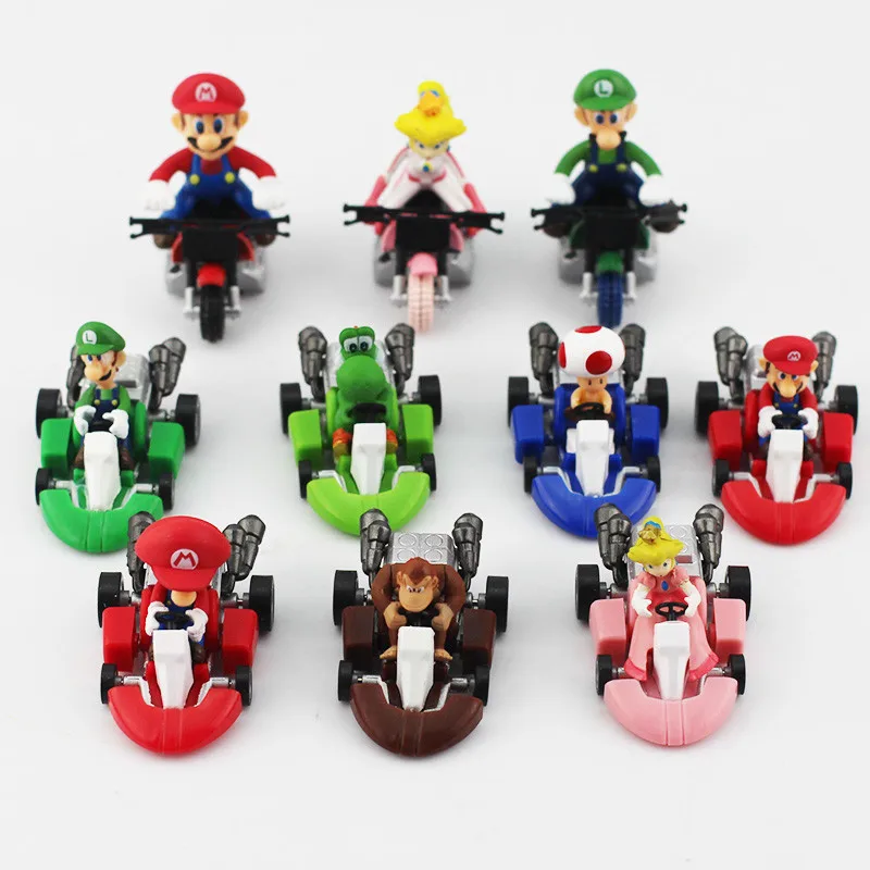 

10pcs/set Game Anime Marios Racing Toys Figure Luigi Bowser Peach Yoshi Action Figures Pull Back Cars Toys Gifts