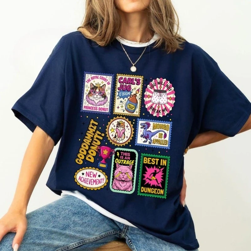 Stamps Dungeon Crawler Carl Graphic T Shirts Cute Princess Donut and Mongo Shirt Geeky Cat Love File Fantasy Bookish Unisex Tops