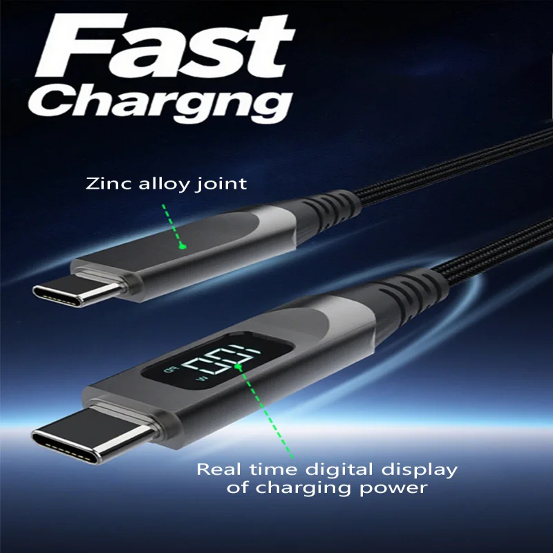 شاشة ديجيتال ذكية شحن سريع كابلات من النوع C من النايلون المنسوج في الوقت الحقيقي عرض الطاقة لهواوي سامسونج ممن لهم فيفو Xiaomi
