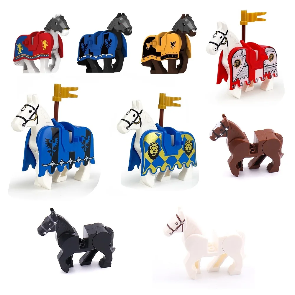2PCS/lot MOC Medeival Knights Horse Mini Action Figures Building Blocks Crow Wolf Warhorse Eagle Lion Warrior Bricks Toys Gift