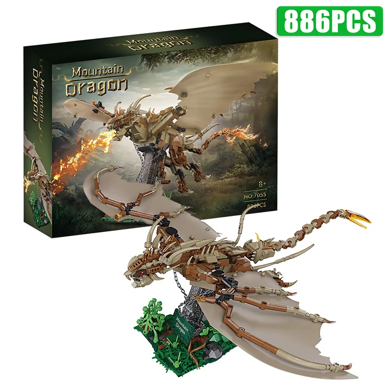 

Creative 886Pcs Mountain Dragon Monster Model Building Blocks MOC Magical World Peak Dargon Beast Bricks Toys For Children Gift