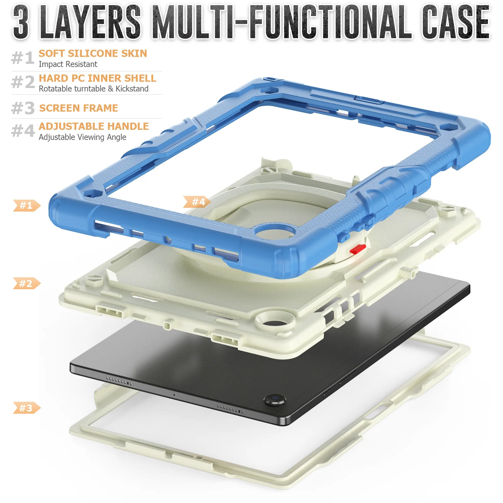 Case For Samsung Galaxy Tab A9 Plus Shockproof Cover For Galaxy Tab A7 Lite A8 Rotation Hand Ring Kids With Stand Tablet Funda