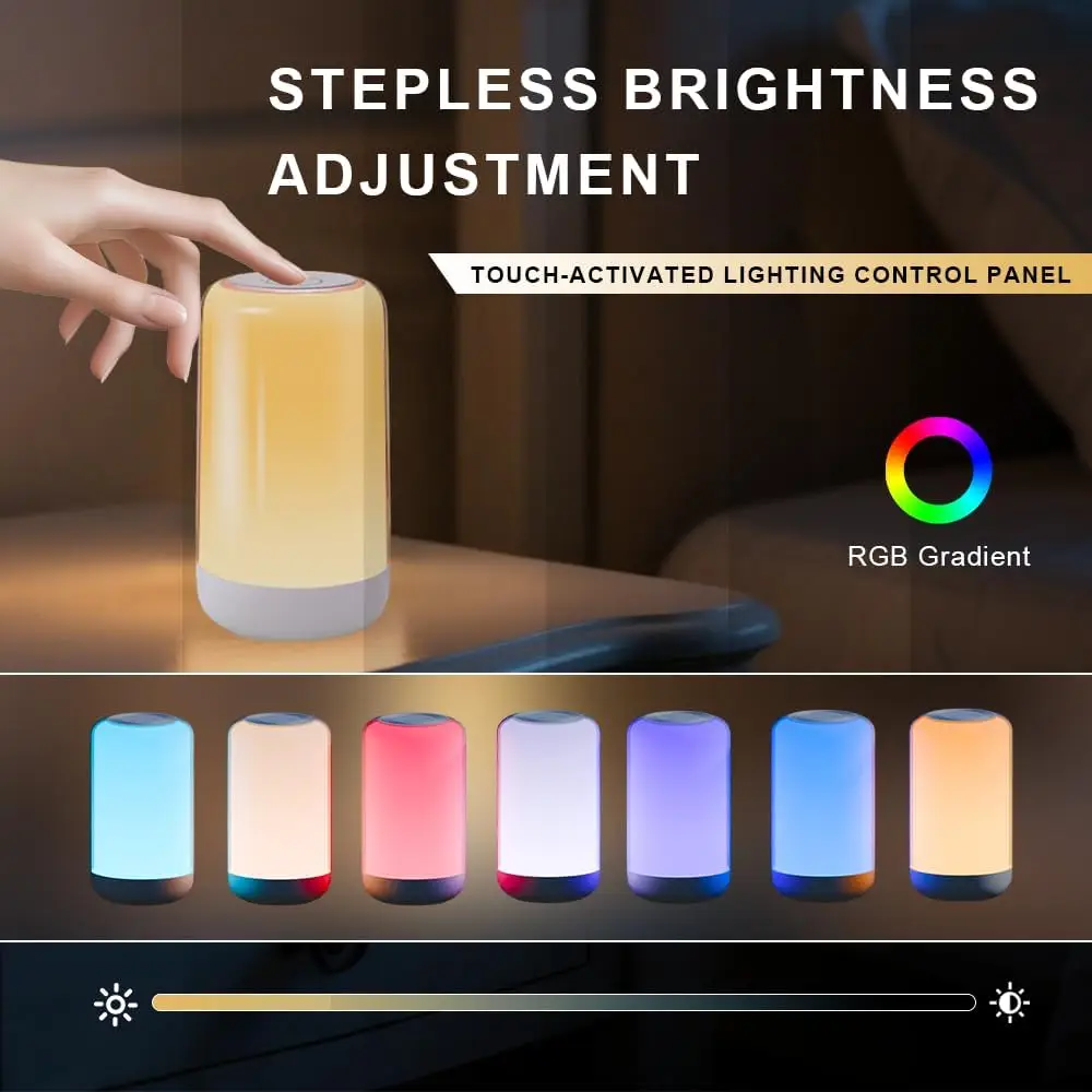 スマートタッチベッドサイドテーブルランプ、マルチカラー、コードレス小型テーブルランプ、充電式、7色＆完全調光ledナイトライト